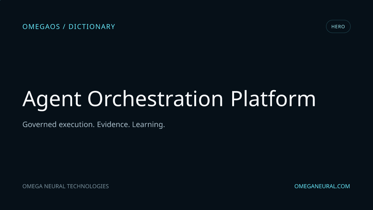 Branded OmegaOS editorial graphic for Agent Orchestration Platform, used while the reviewed hero visual is prepared.