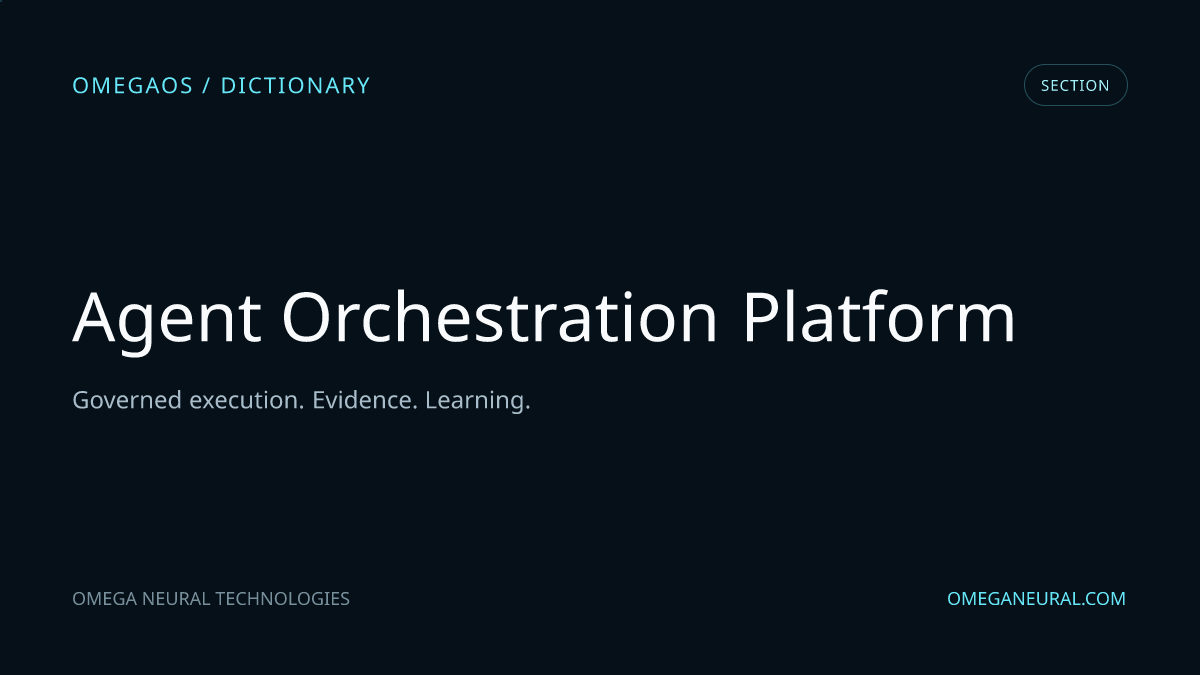 Branded OmegaOS editorial graphic for Agent Orchestration Platform, used while the reviewed section visual is prepared.