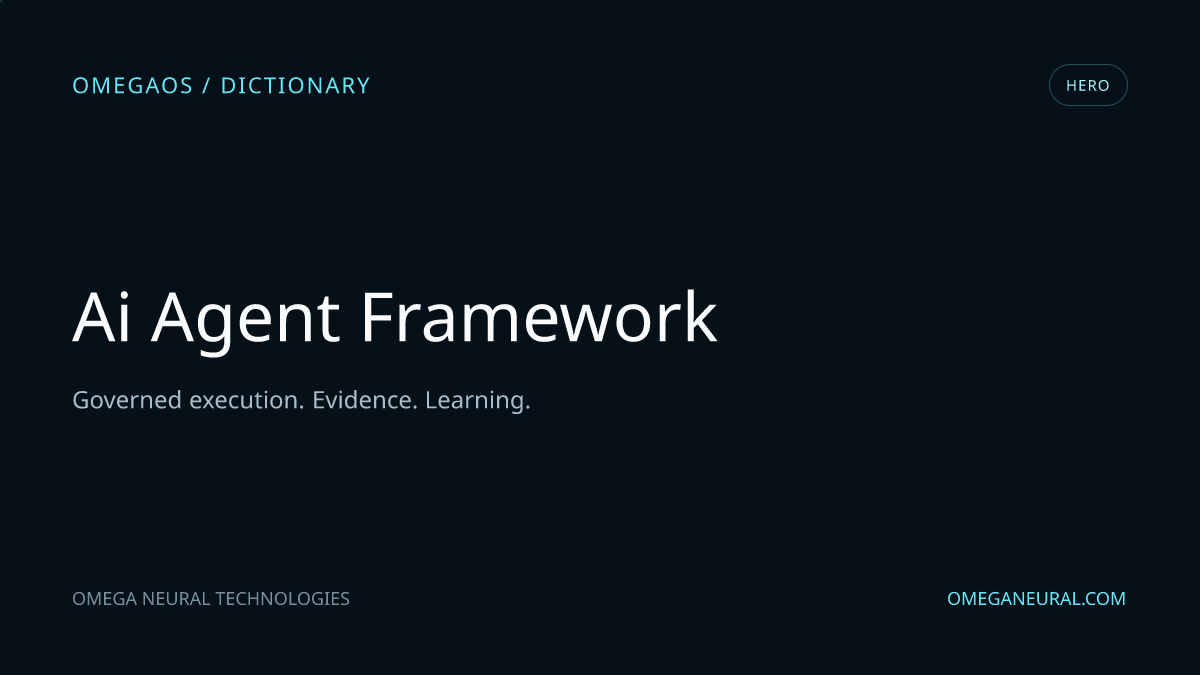 Branded OmegaOS editorial graphic for AI Agent Framework, used while the reviewed hero visual is prepared.
