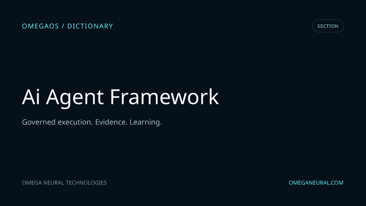 Branded OmegaOS editorial graphic for AI Agent Framework, used while the reviewed section visual is prepared.