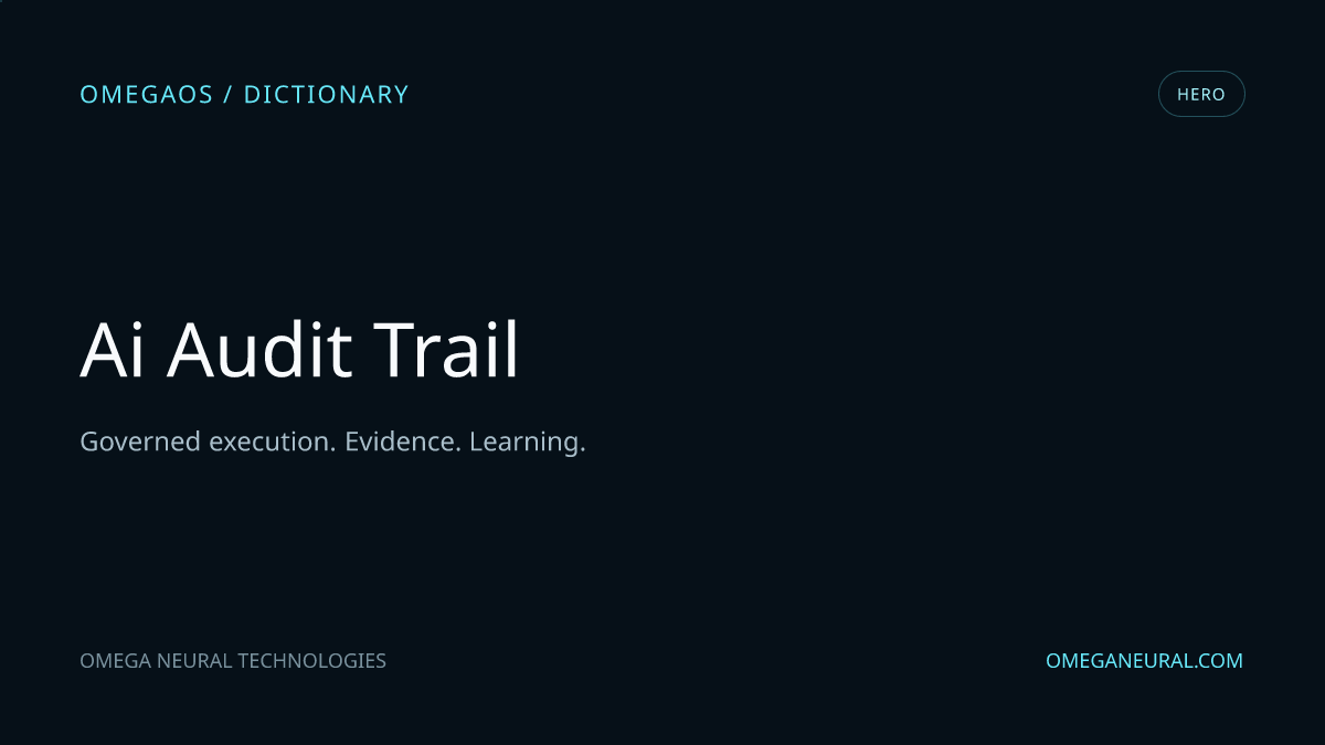 Branded OmegaOS editorial graphic for AI Audit Trail, used while the reviewed hero visual is prepared.