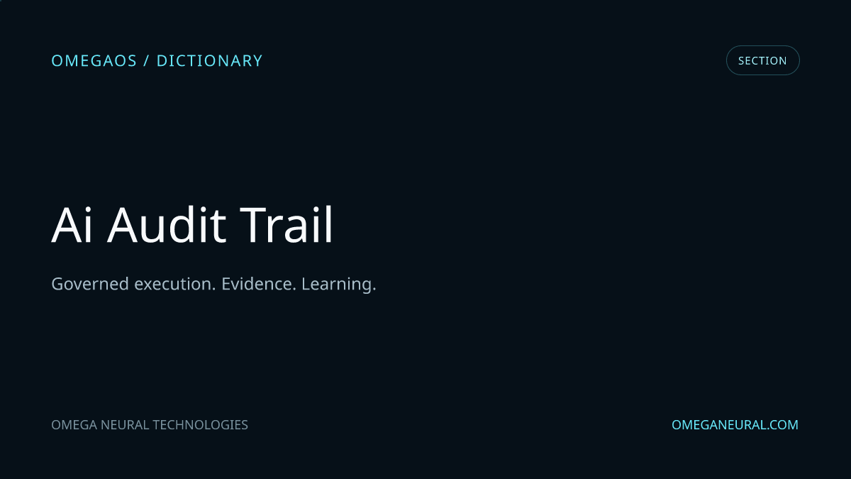 Branded OmegaOS editorial graphic for AI Audit Trail, used while the reviewed section visual is prepared.