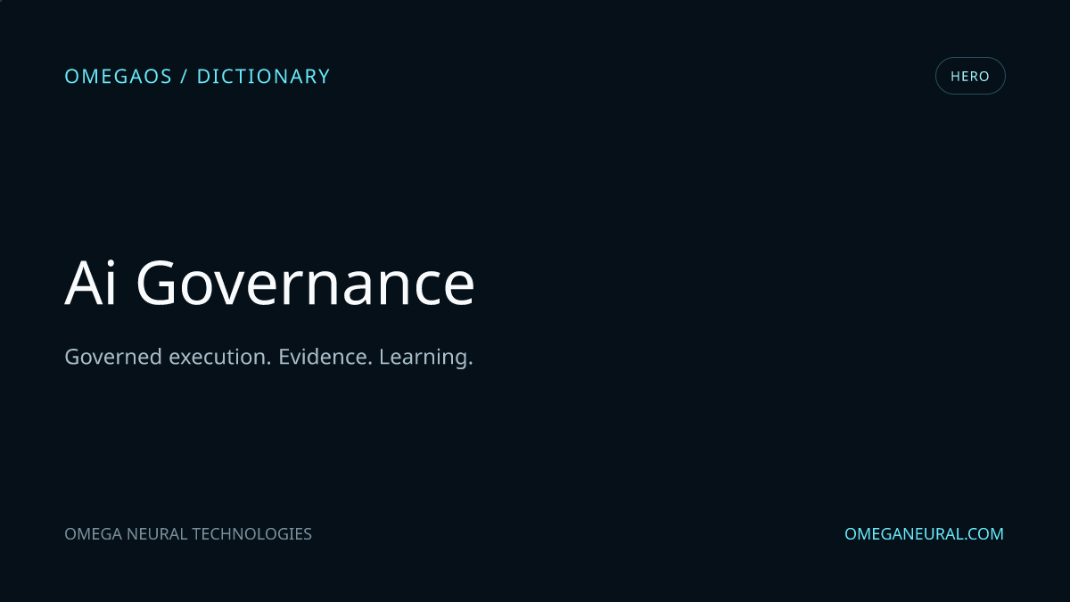 Branded OmegaOS editorial graphic for AI Governance, used while the reviewed hero visual is prepared.