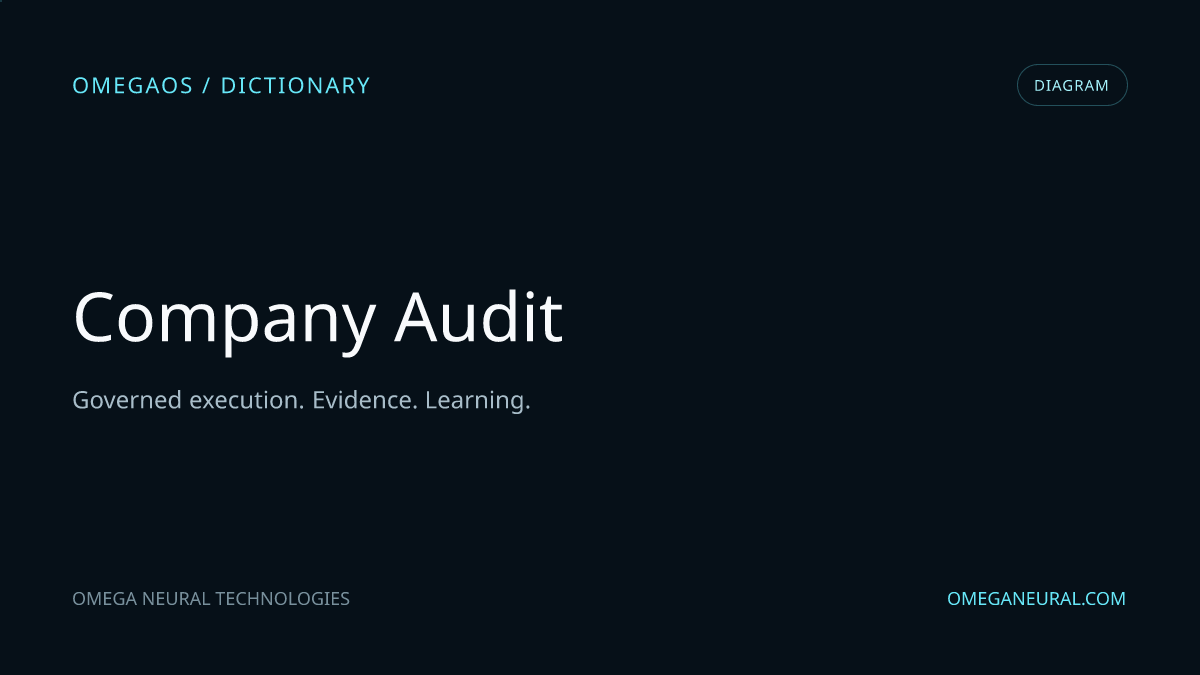 Branded OmegaOS editorial graphic for Company Audit, used while the reviewed diagram visual is prepared.