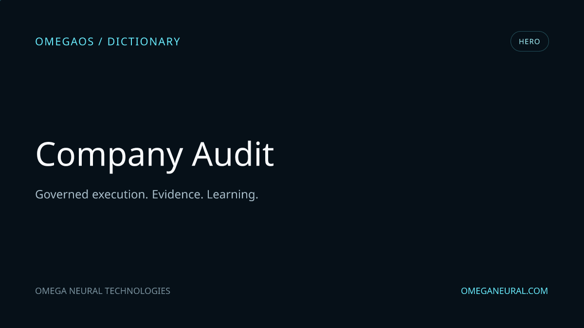 Branded OmegaOS editorial graphic for Company Audit, used while the reviewed hero visual is prepared.