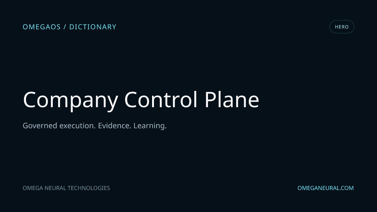 Branded OmegaOS editorial graphic for Company Control Plane, used while the reviewed hero visual is prepared.
