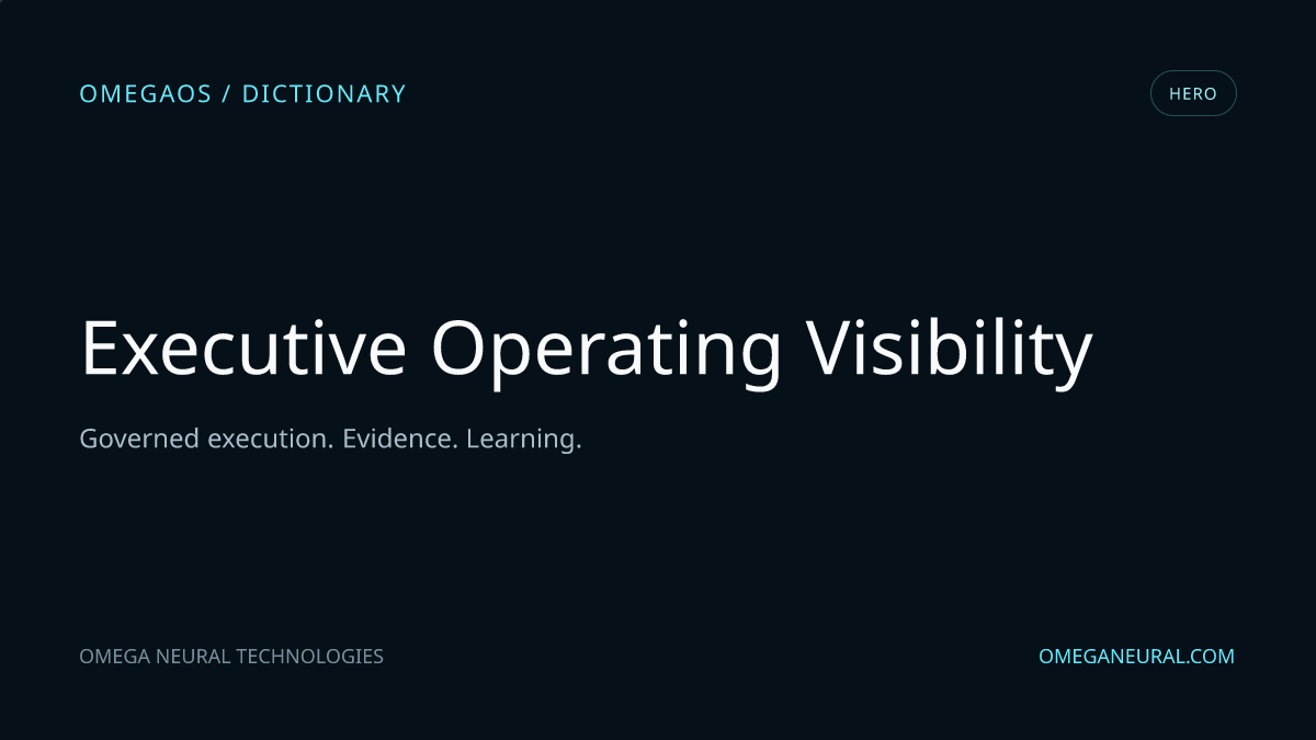 Branded OmegaOS editorial graphic for Executive Operating Visibility, used while the reviewed hero visual is prepared.