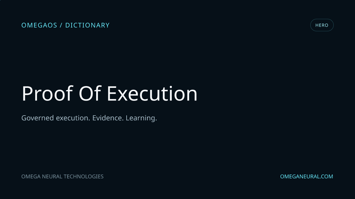 Branded OmegaOS editorial graphic for Proof of Execution, used while the reviewed hero visual is prepared.