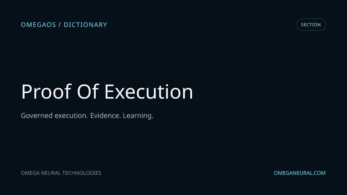 Branded OmegaOS editorial graphic for Proof of Execution, used while the reviewed section visual is prepared.