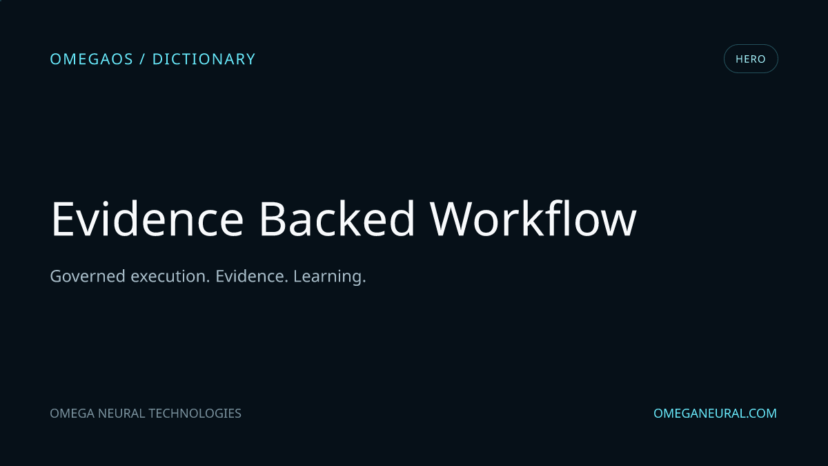 Evidence-Backed Workflow - OmegaOS hero visual Branded OmegaOS editorial graphic for Evidence-Backed Workflow, used while the reviewed hero visual is prepared.